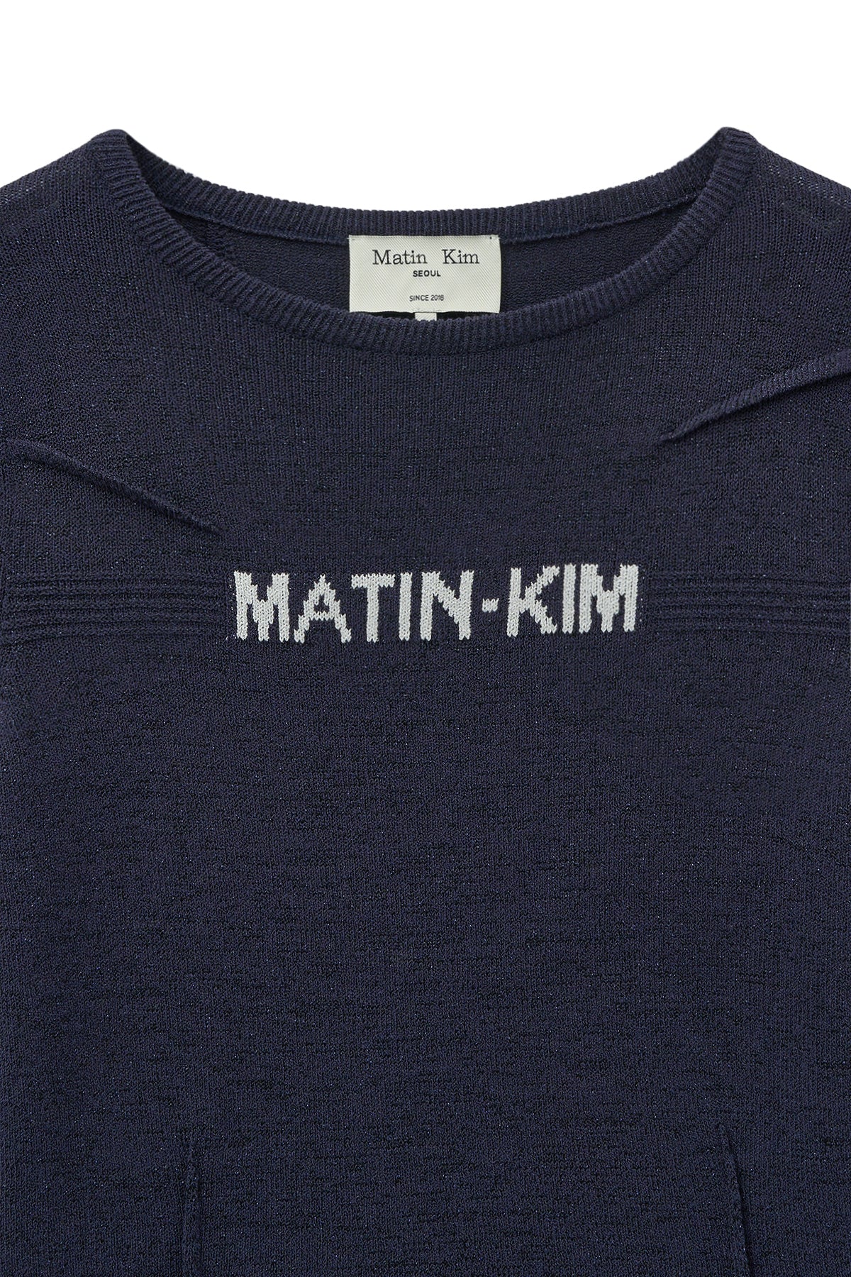 Matin Kim - Glitter Slim Logo Knit Top (Navy) product image 4 | TRAB K-Fashion Australia