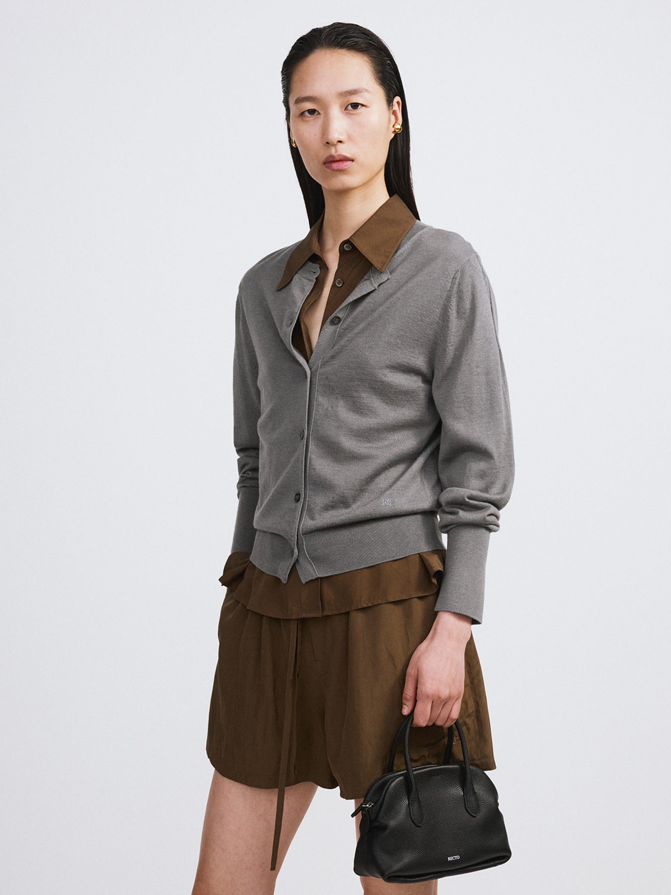 Recto - Silk-Cashmere Knit Cardigan (Midnight Grey) product image 1 | TRAB K-Fashion Australia