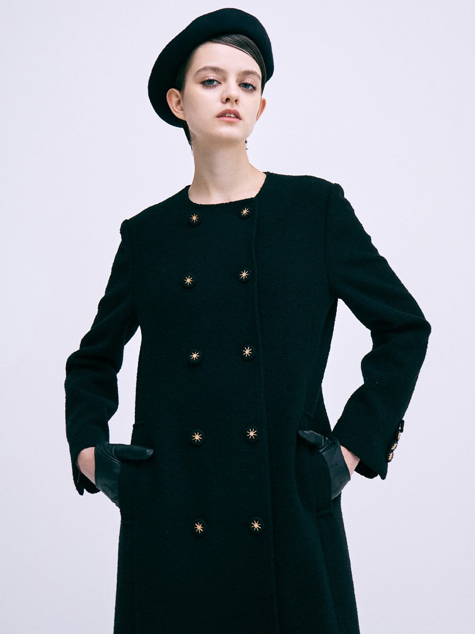 Mardi Mercredi - Wool Double Maxi Coat Collarless (Black) product image 1 | TRAB K-Fashion Australia
