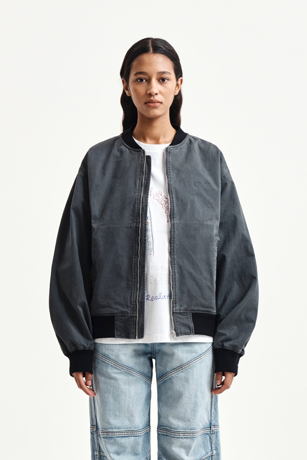 Matin Kim - Vintage Washed Back Logo Jumper (Charcoal) product image 6 | TRAB K-Fashion Australia