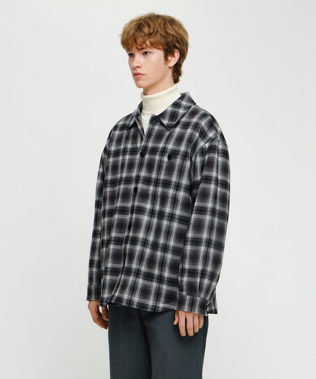 Marithe & Francois Girbaud - Micro Classic Logo Flannel Check Shirt Padded Jacket (Black) product image 1 | TRAB K-Fashion Australia