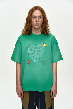 Andersson Bell - (essential) Unisex Spray Washed Heart Message T-Shirt (Green) product image 1 | TRAB K-Fashion Australia