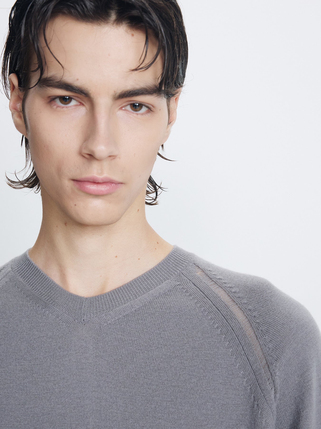 Tonywack - Super Fine Merino Wool Distressed V- Neck Knit (Steel Grey) product image 8 | TRAB K-Fashion Australia
