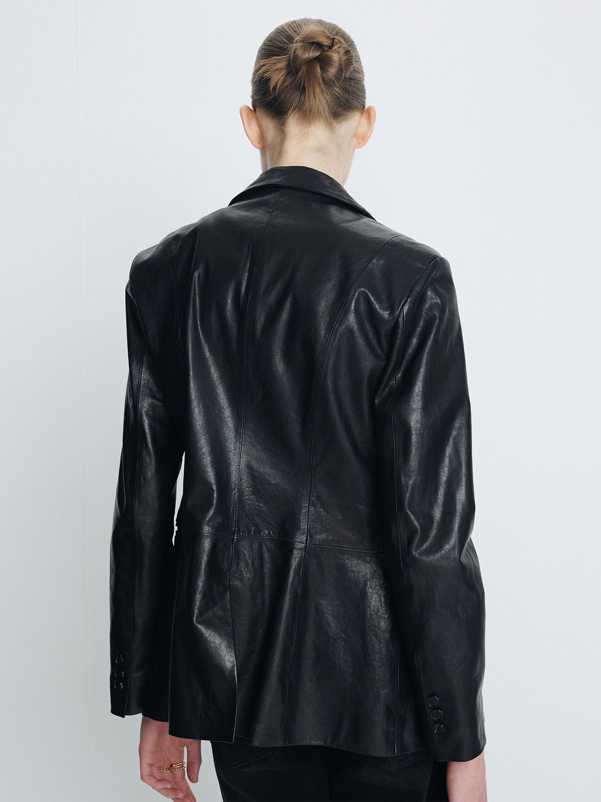 Tonywack - Vegetable Lamb Leather Fitted Blazer Jacket (Black) product image 9 | TRAB K-Fashion Australia