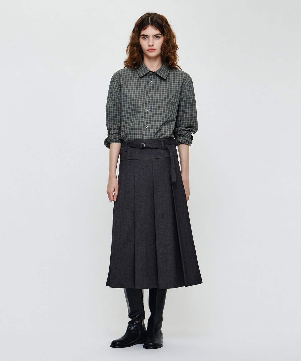 Marithe & Francois Girbaud - Micro Classic Logo Oversized Check Shirt (Gray) product image 4 | TRAB K-Fashion Australia