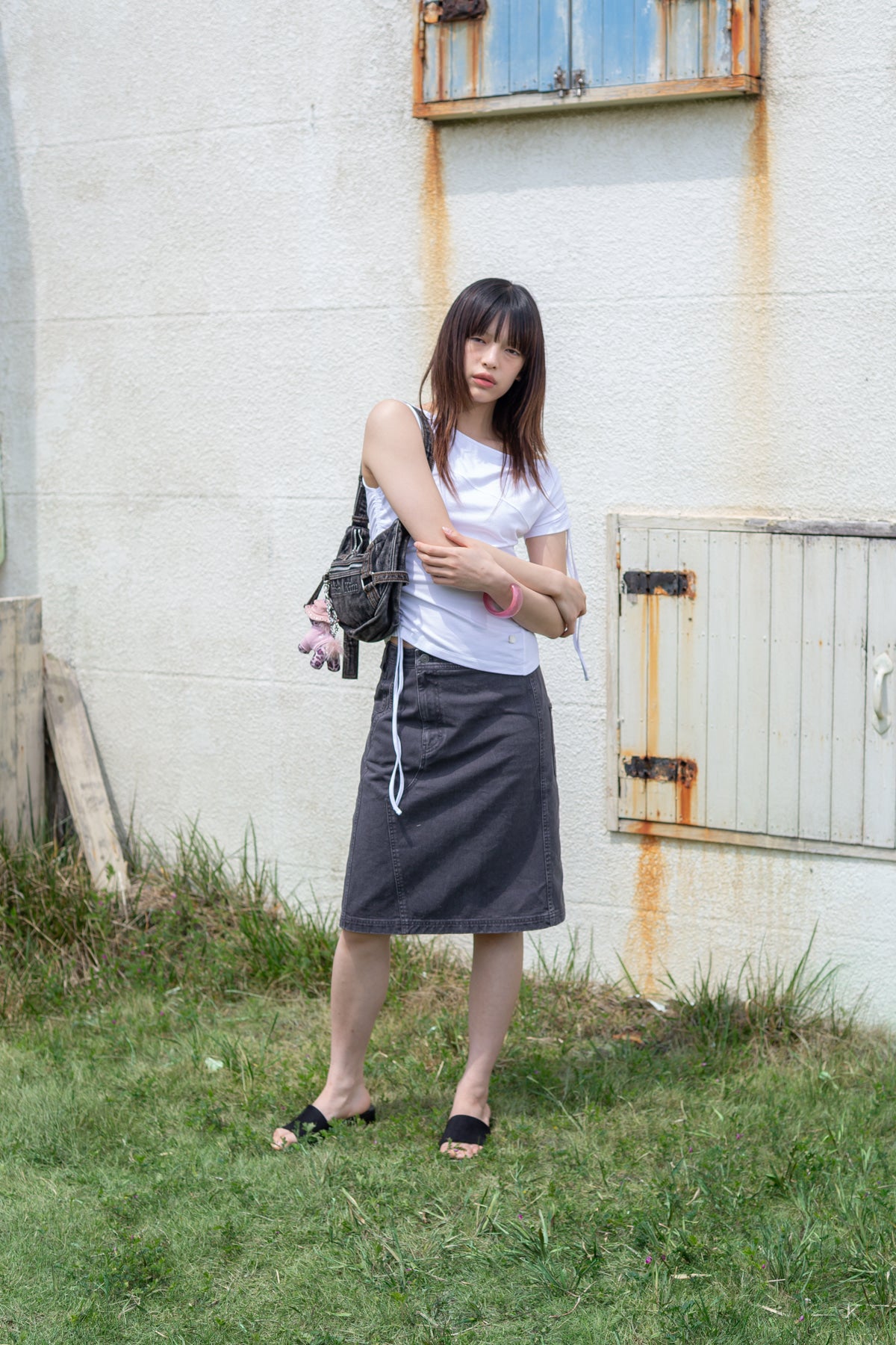 Matin Kim - String Off Shoulder Slim Top (White) product image 10 | TRAB K-Fashion Australia