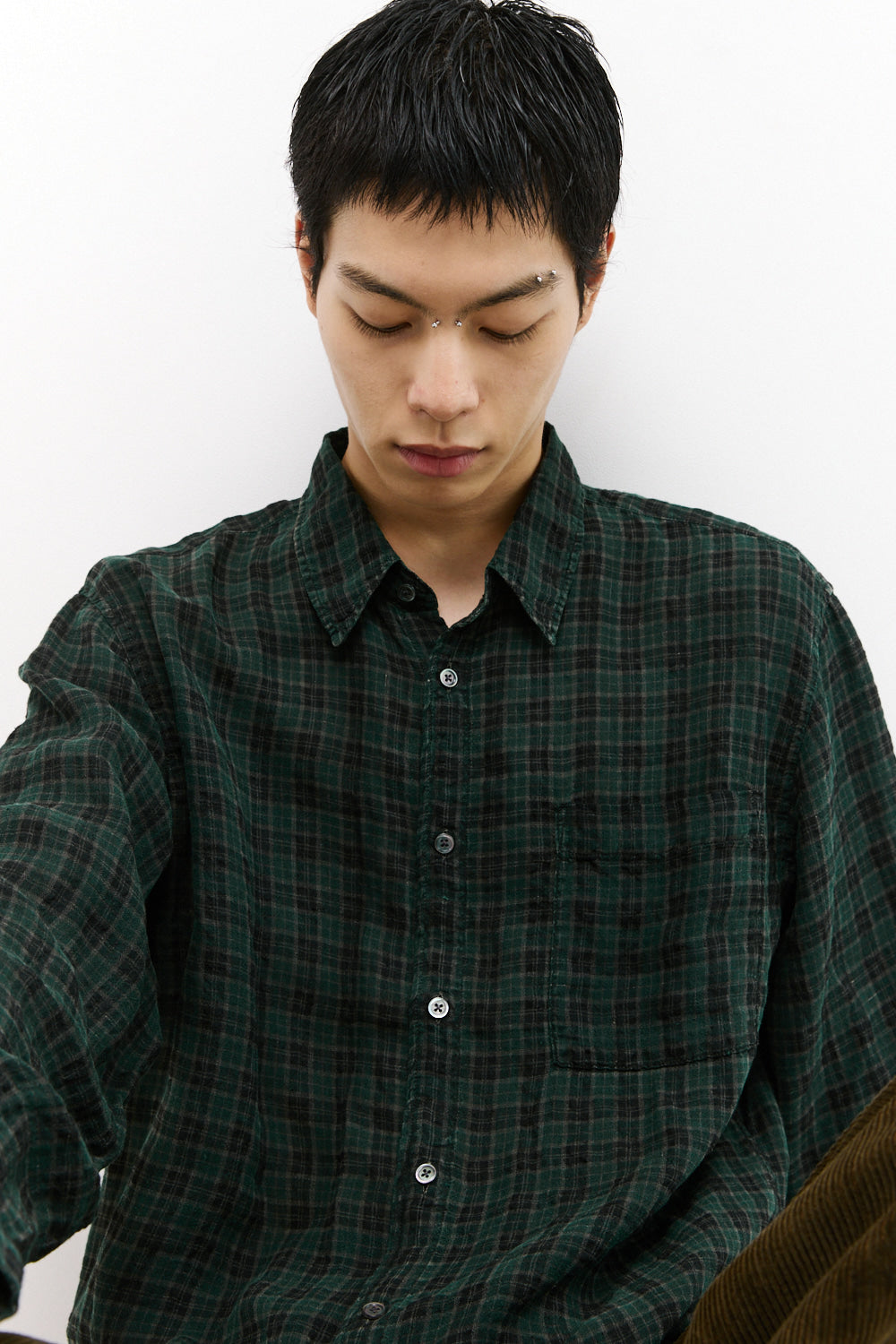 Hatchingroom - Museum Shirt Check Linen Dyed Dark (Green) product image 7 | TRAB K-Fashion Australia