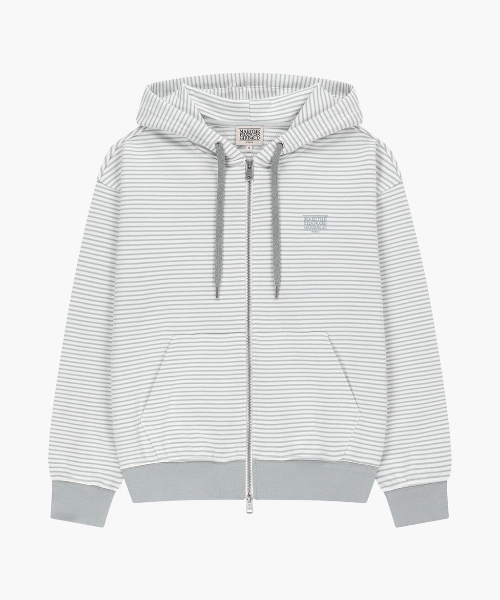 Marithe & Francois Girbaud - Small Classic Logo Stripe Oversized Hoodie Zipup (Light Gray) product image 5 | TRAB K-Fashion Australia