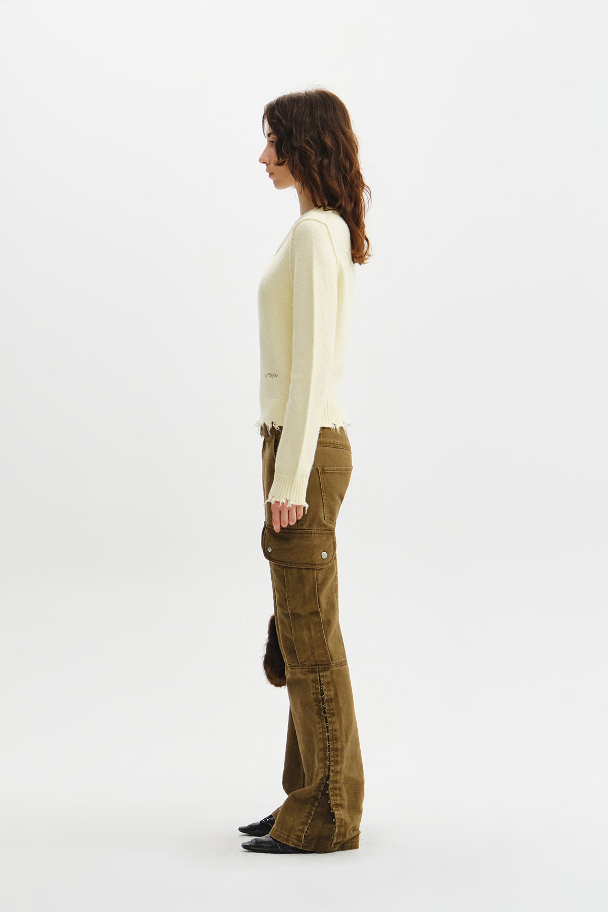 Matin Kim - Distressed Hem V Neck Knit Pullover (Light Yellow) product image 7 | TRAB K-Fashion Australia