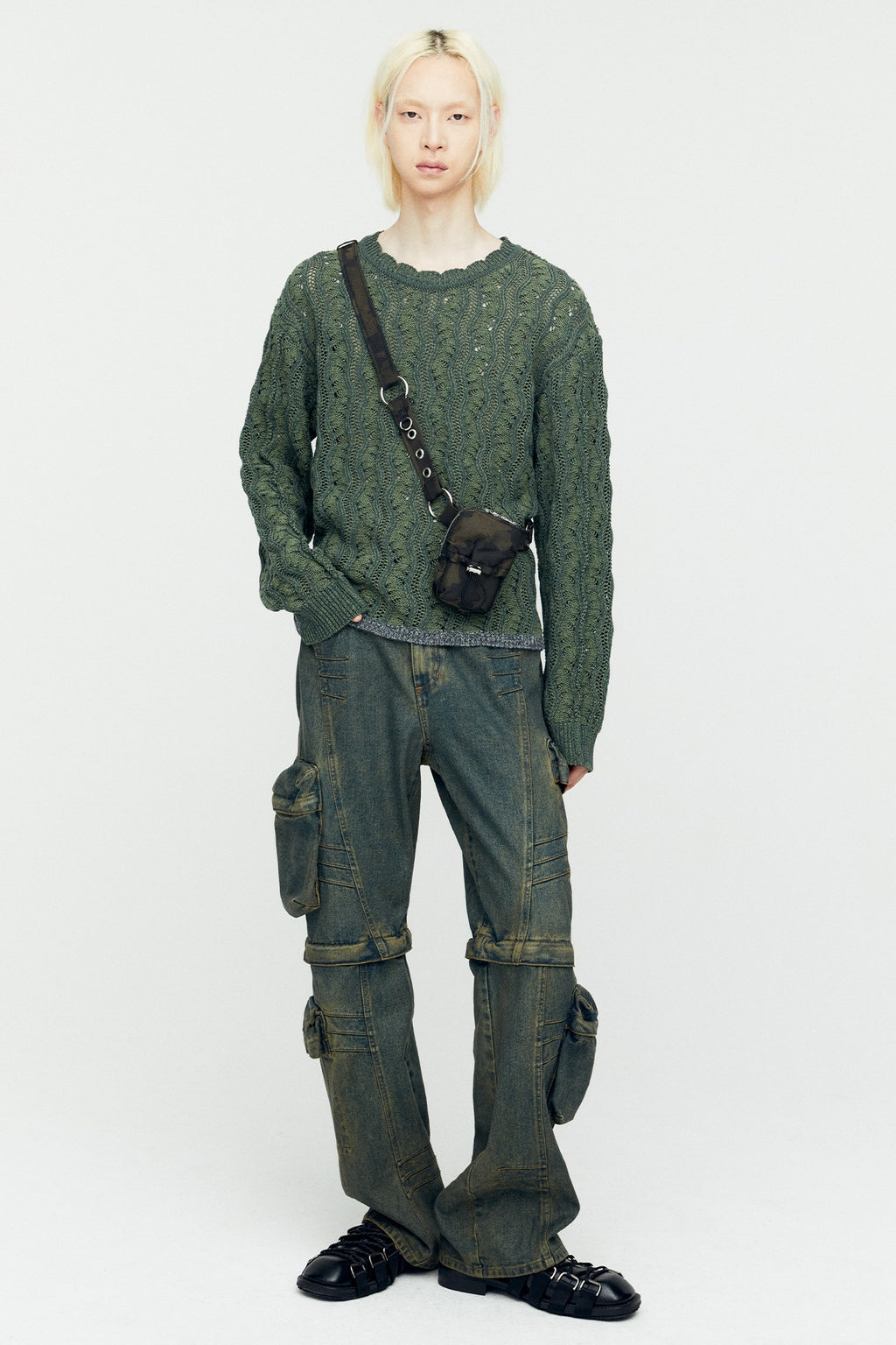 Andersson Bell - Cargo Coated Wide-Leg Jeans (Army Green) product image 1 | TRAB K-Fashion Australia