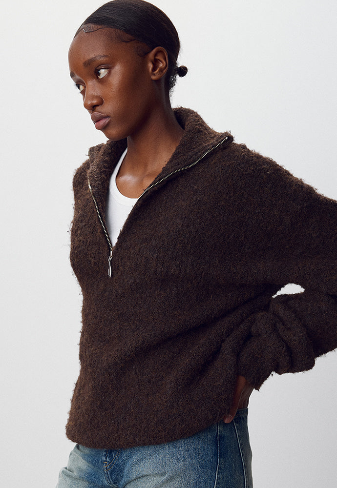 Tonywack - Wool Blend Boucle Zip Sweater (Brown) product image 1 | TRAB K-Fashion Australia