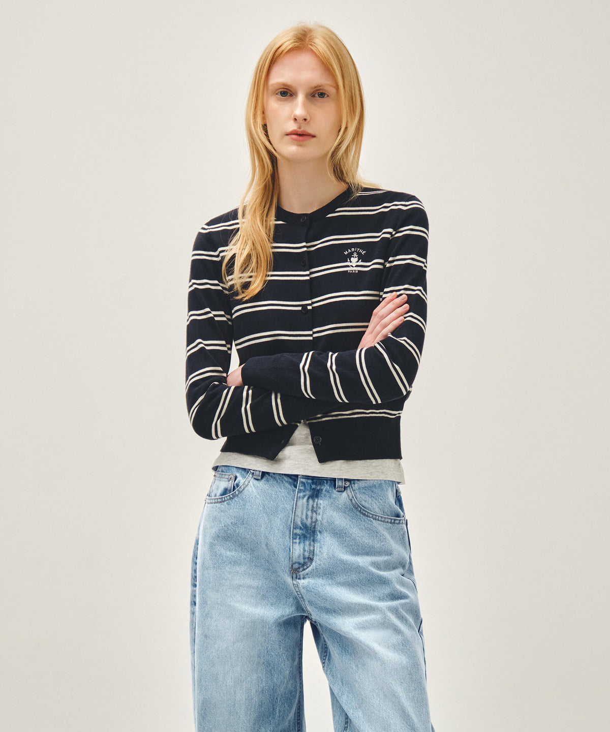Marithe & Francois Girbaud - Stripe Knit Cardigan (Navy) product image 1 | TRAB K-Fashion Australia