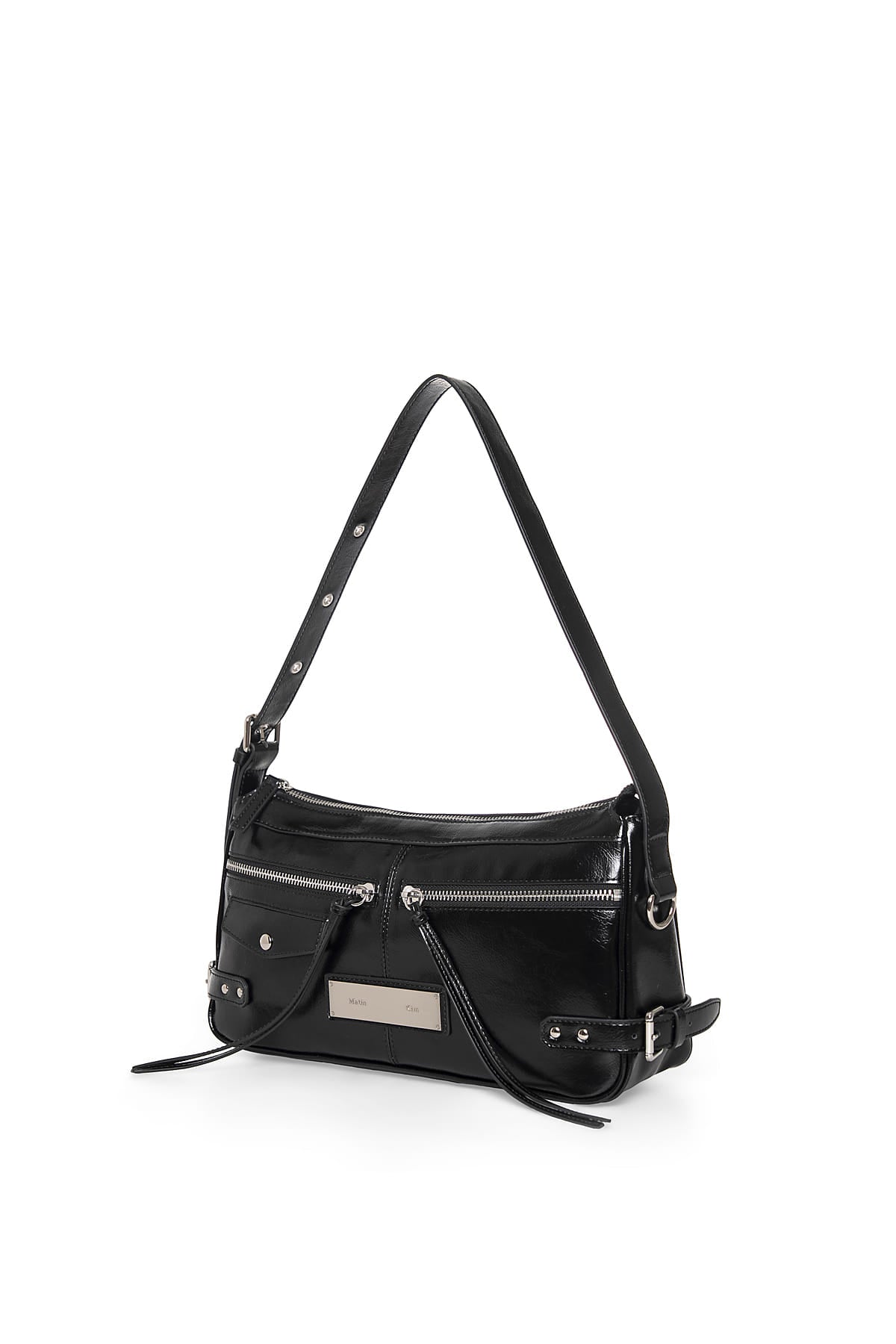Matin Kim - Side Buckle Biker Shoulder Bag (Black) product image 6 | TRAB K-Fashion Australia