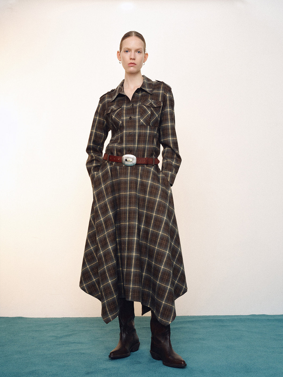 Tonywack - Checked Utility Shirt Dress (Blue Grey Check) product image 2 | TRAB K-Fashion Australia