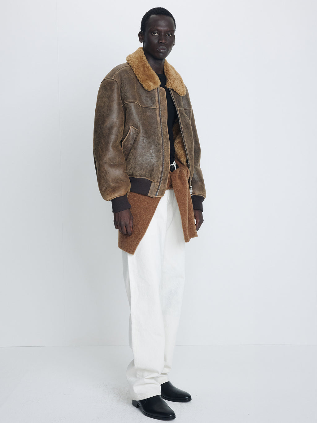 Tonywack - Lamb Shearling Leather Bomber Jacket (Faded Brown) product image 2 | TRAB K-Fashion Australia