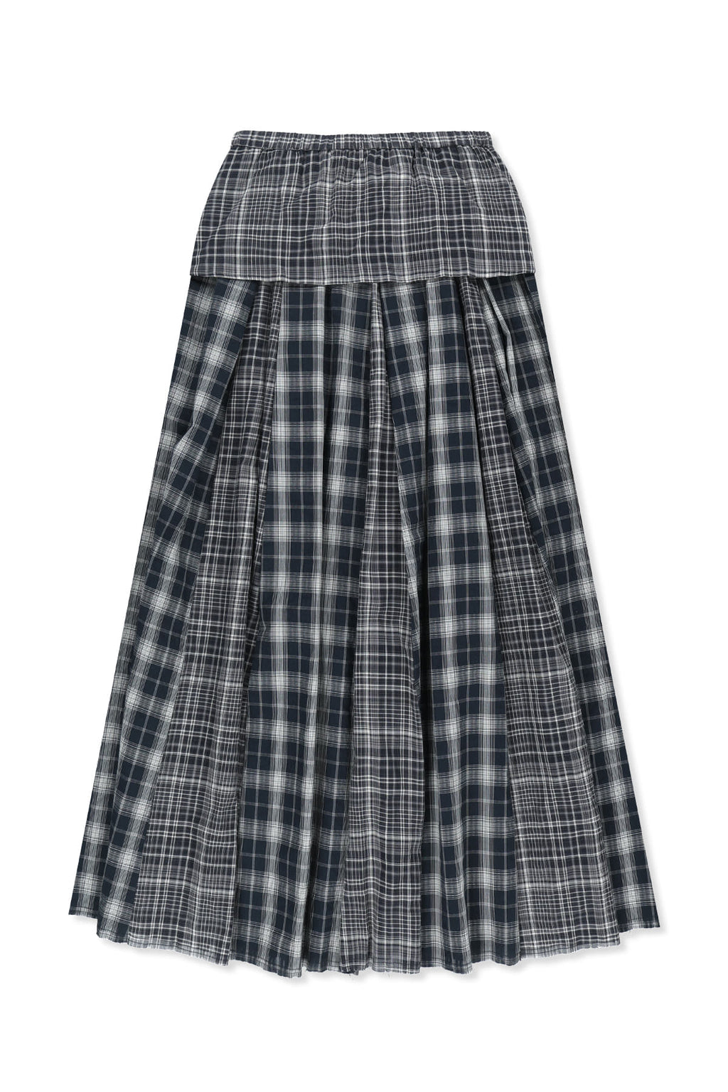Matin Kim - Mixed Check Sleeve Tie Flare Skirt (Navy) product image 2 | TRAB K-Fashion Australia