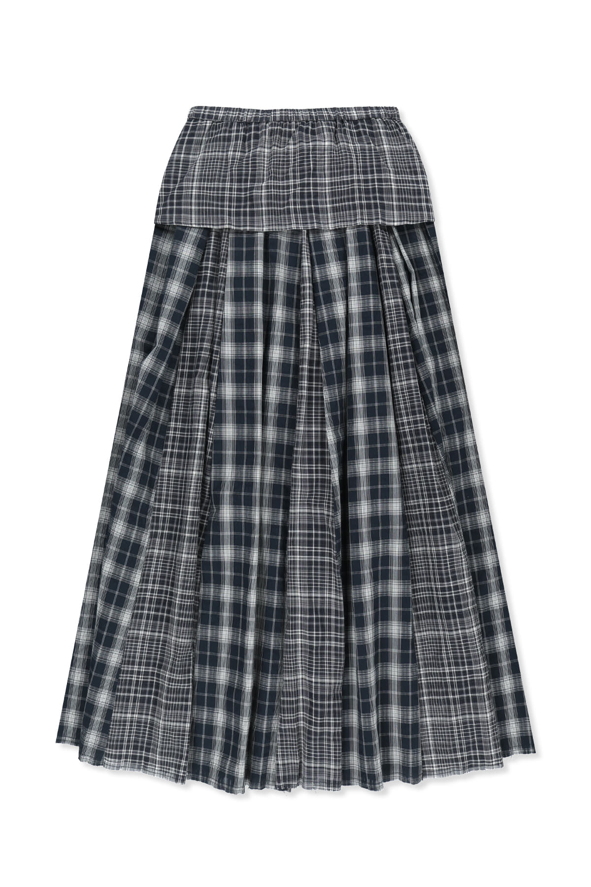 Matin Kim - Mixed Check Sleeve Tie Flare Skirt (Navy) product image 2 | TRAB K-Fashion Australia