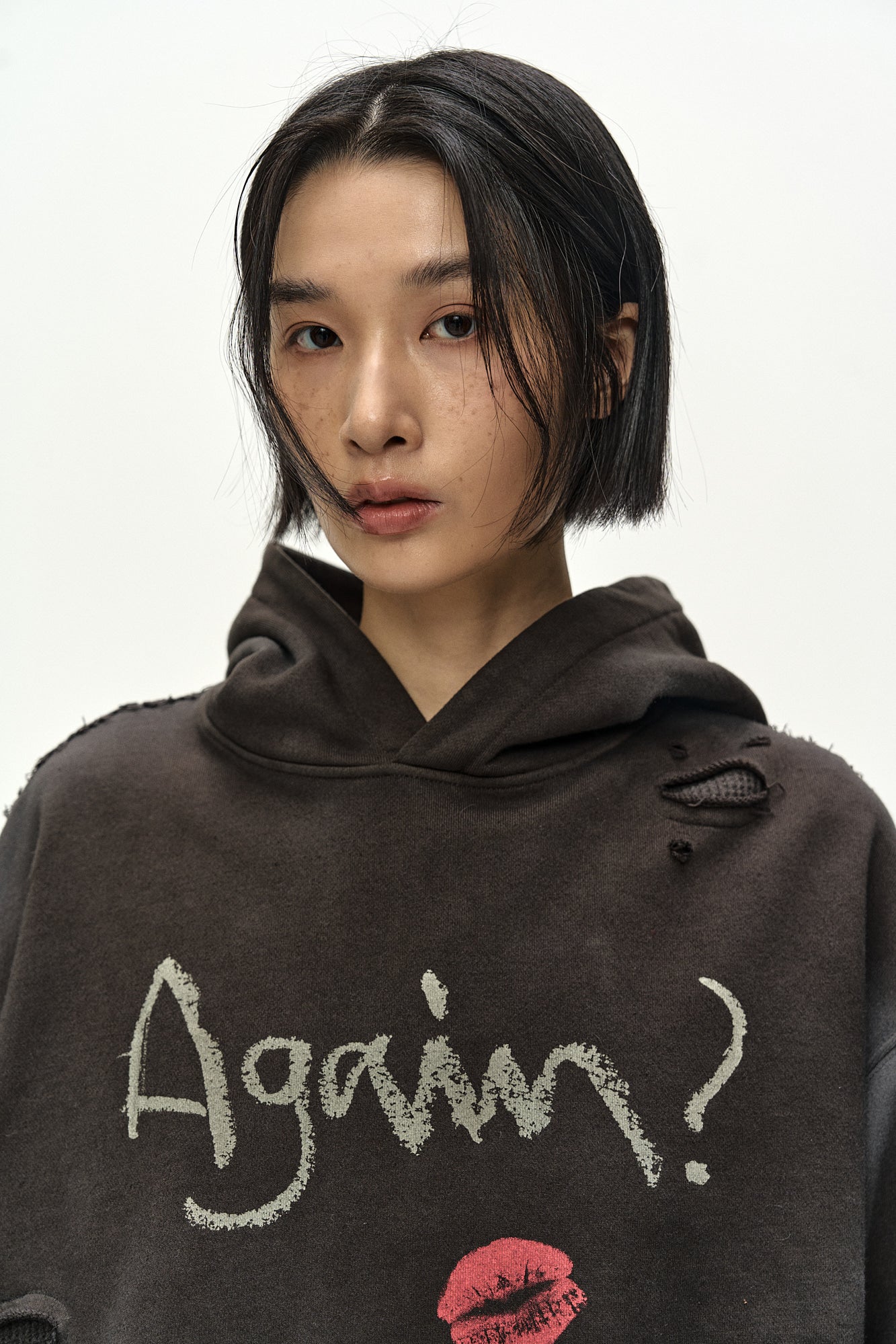 Andersson Bell - (essential) Unisex Spray Washed Again Lip Hoodie (brown) (Brown) product image 6 | TRAB K-Fashion Australia