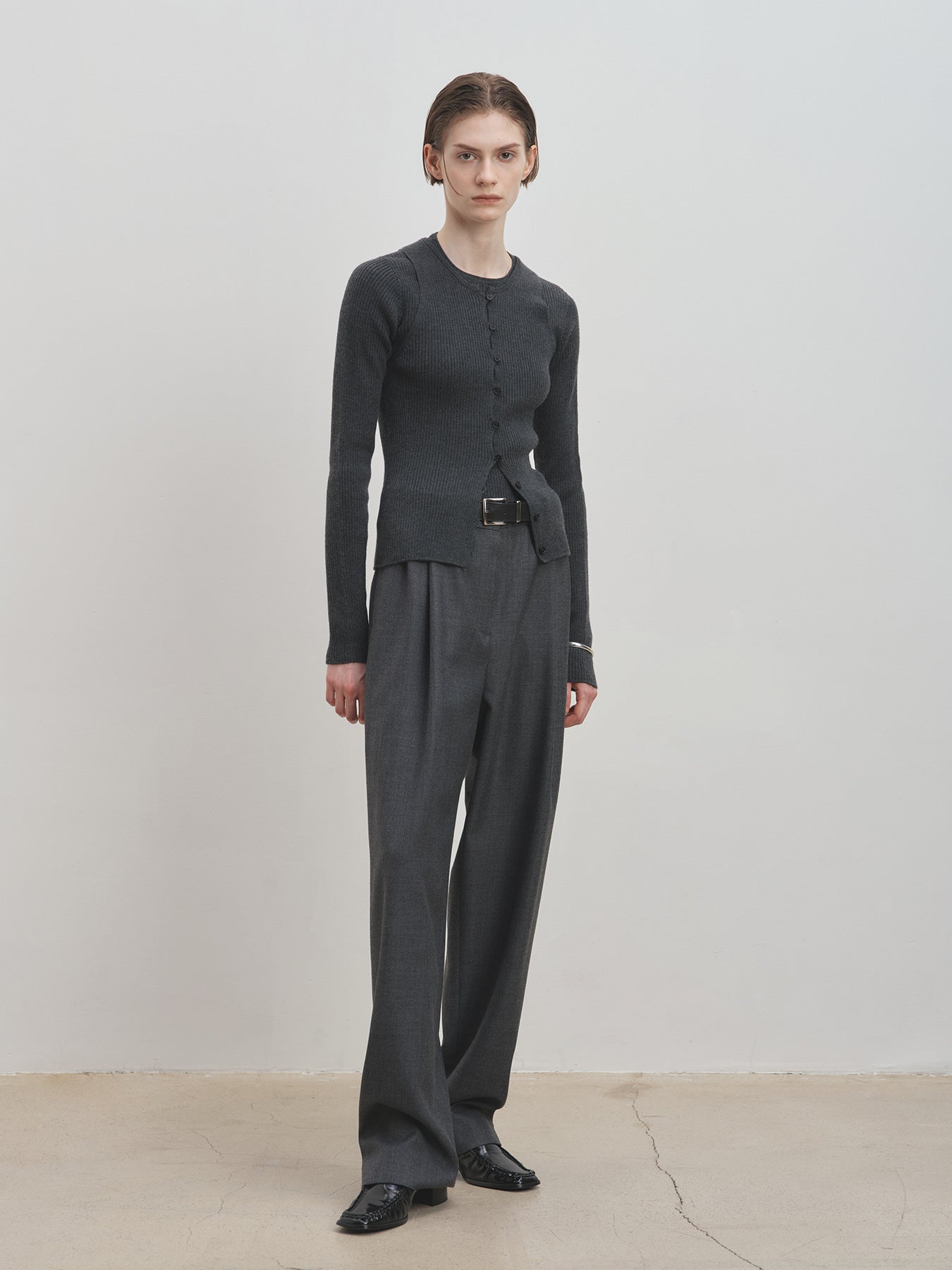 Tonywack - Button Ribbed Sleeveless Cardigan (Charcoal) product image 1 | TRAB K-Fashion Australia