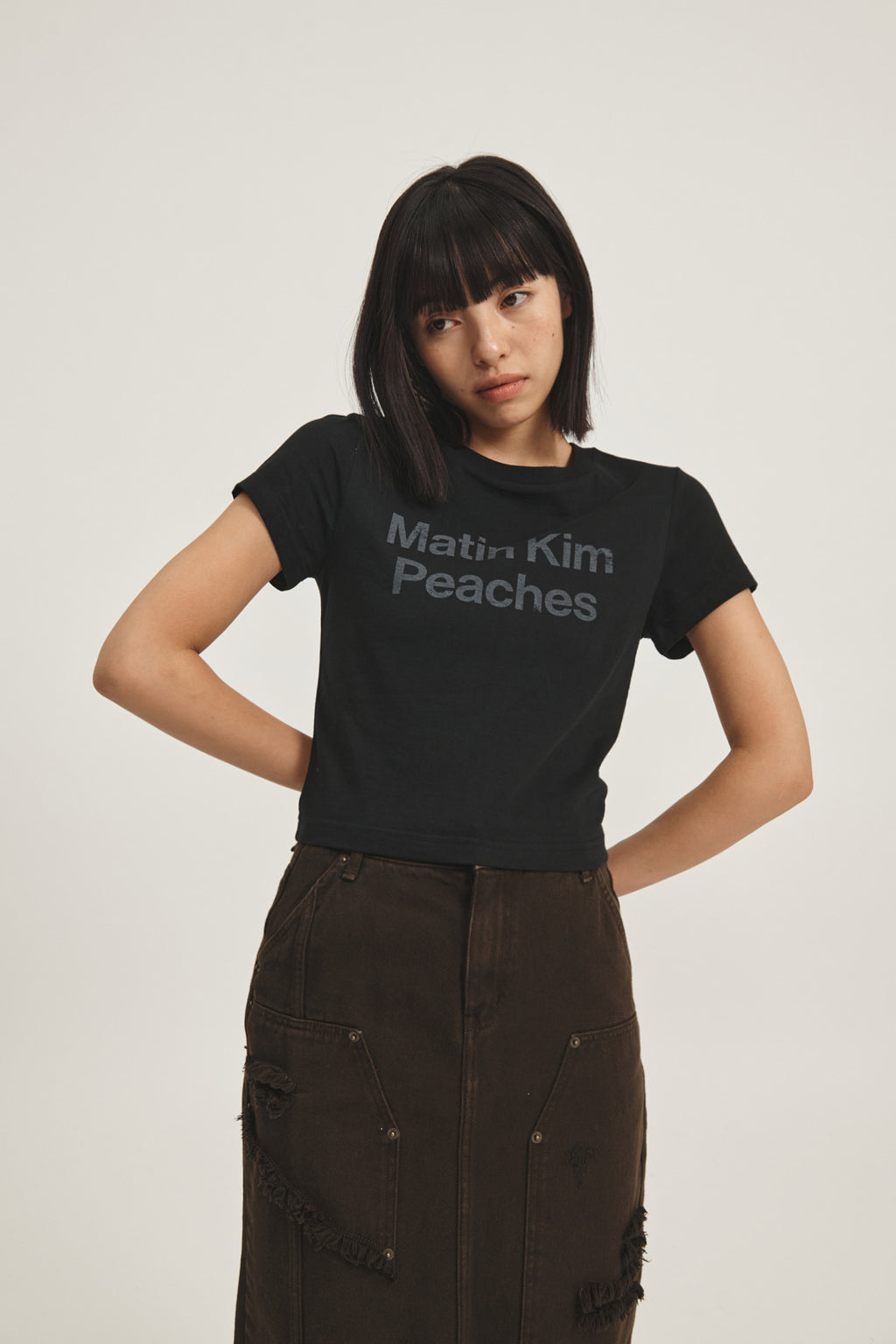 Matin Kim - Peaches Logo Graphic Crop Top (Black) product image 11 | TRAB K-Fashion Australia
