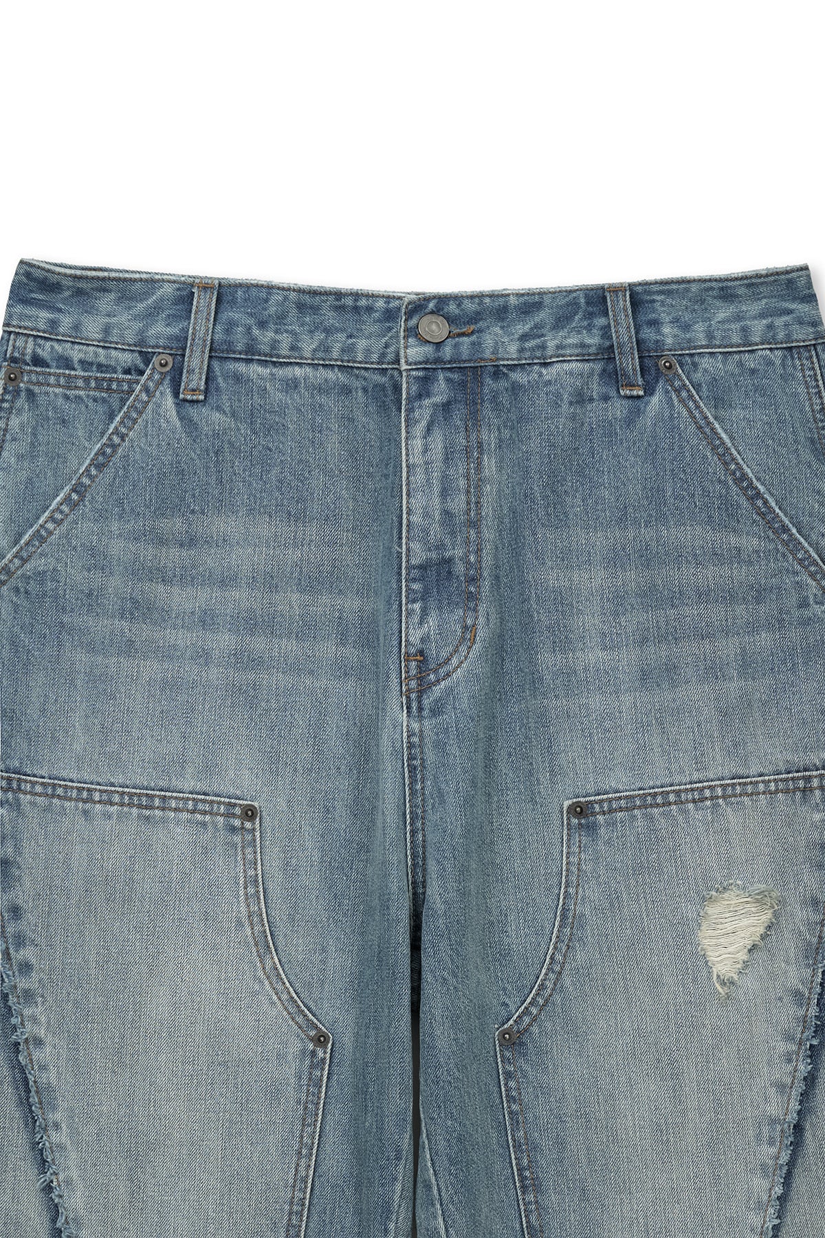 Matin Kim - Vintage Washed Double Knee Denim Pants (Blue) product image 3 | TRAB K-Fashion Australia