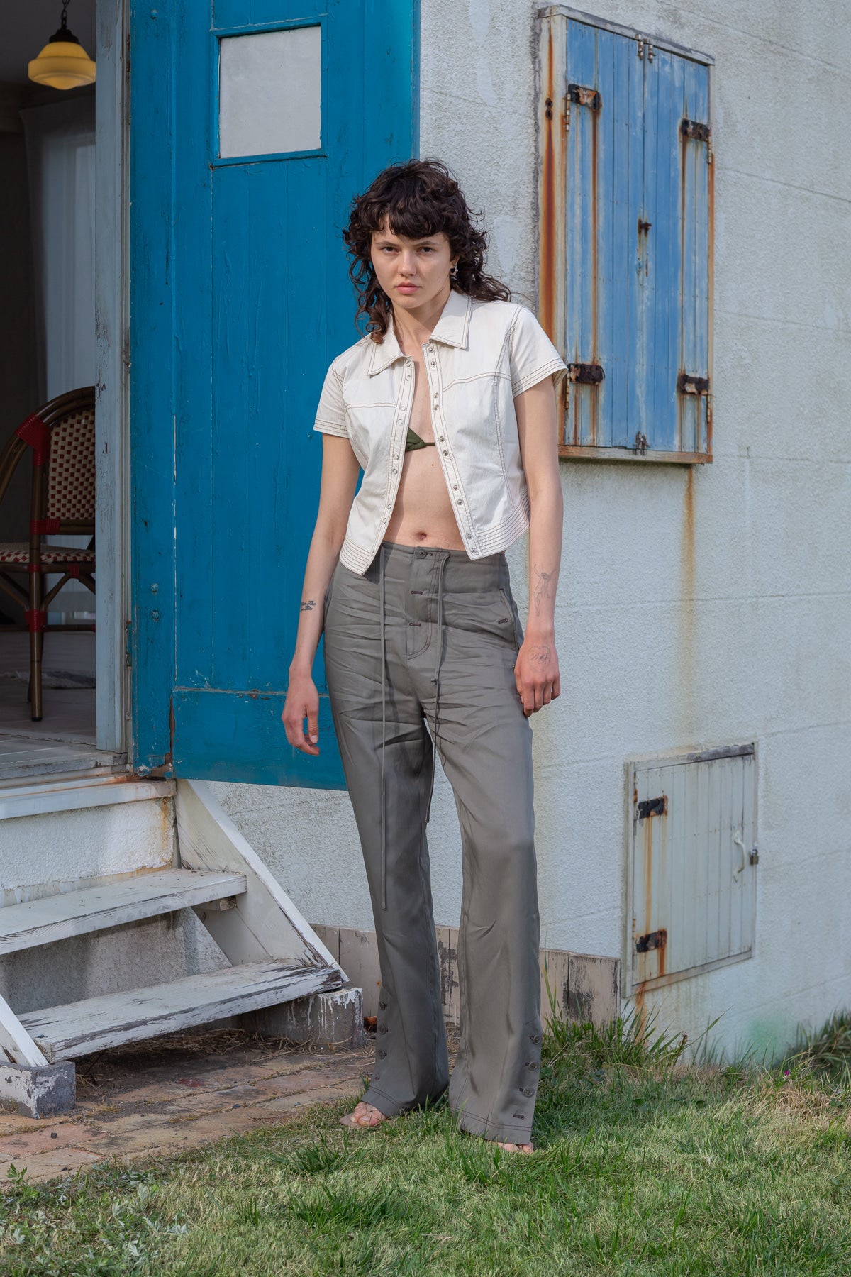 Matin Kim - Stitch Point Slim Shirket (Light Beige) product image 8 | TRAB K-Fashion Australia