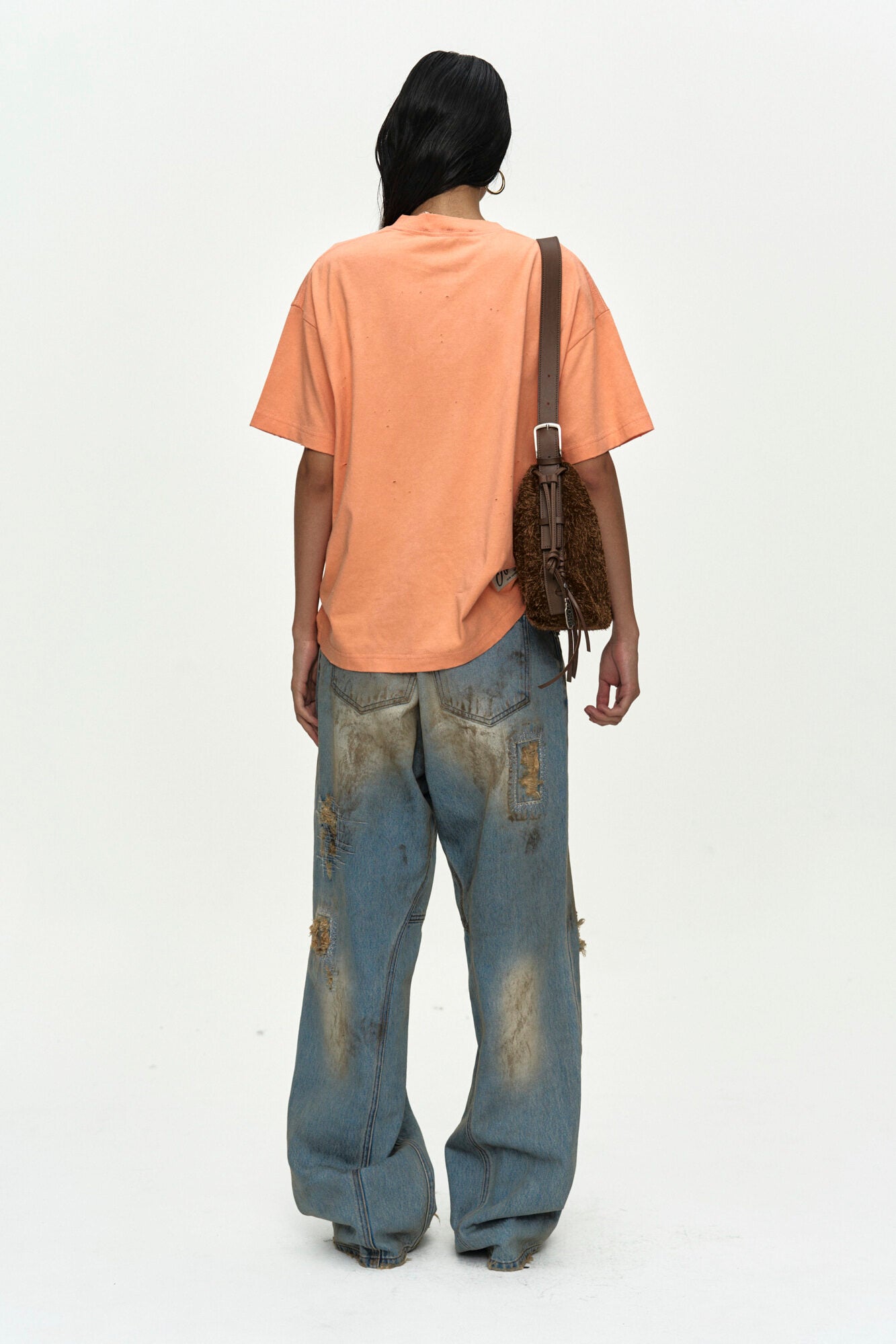 Andersson Bell - (essential) Unisex Spray Washed Heart Message T-Shirt (Orange) product image 5 | TRAB K-Fashion Australia