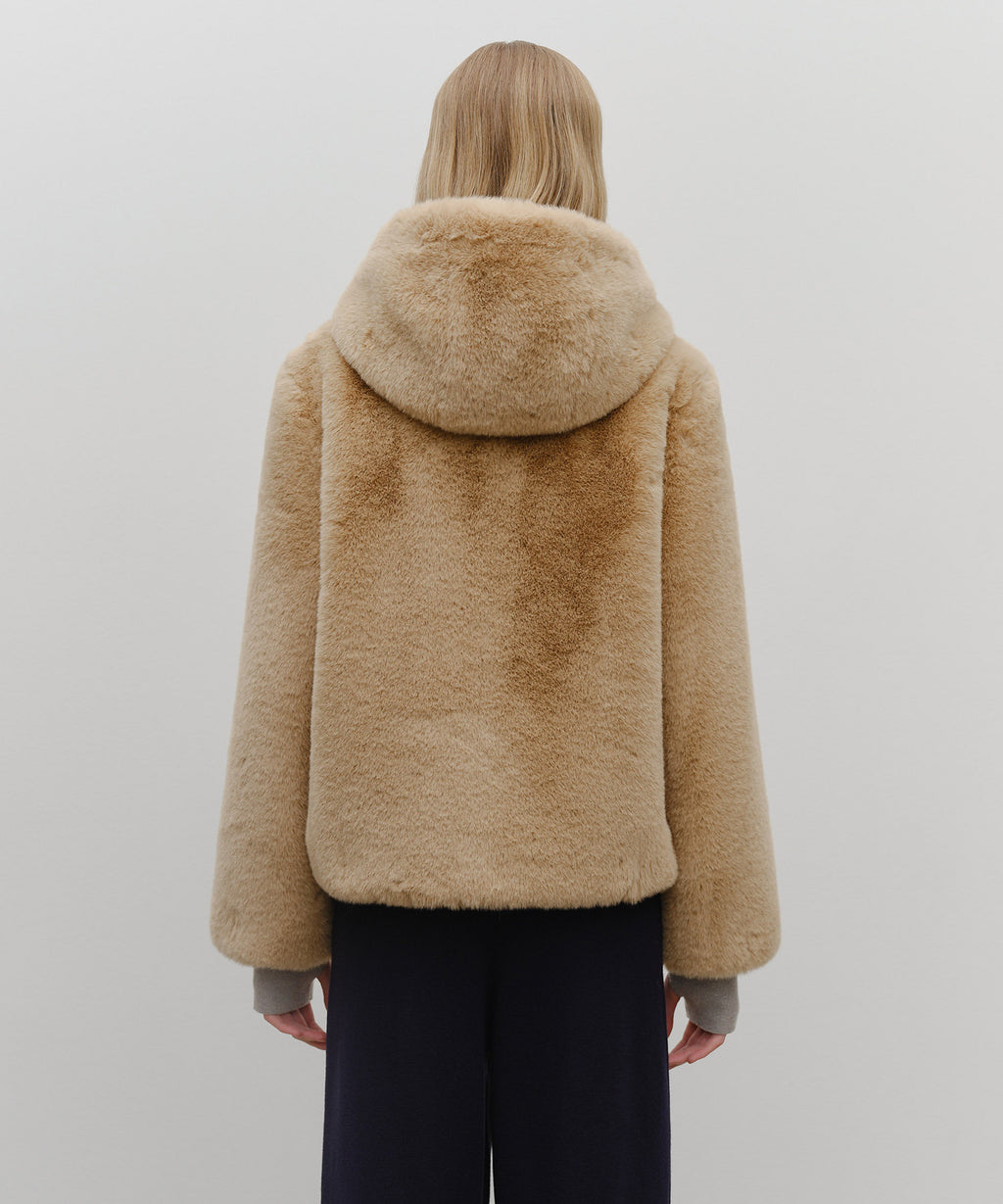 Marithe & Francois Girbaud - Hooded Faux Fur Jacket (Beige) product image 3 | TRAB K-Fashion Australia