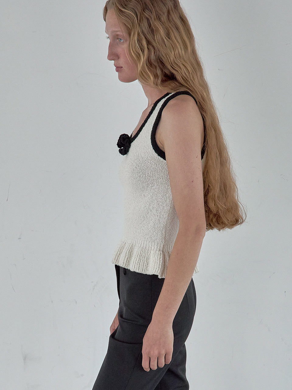 Kijun - Corsage Ruffle Knit Sleeveless (Ivory) product image 4 | TRAB K-Fashion Australia