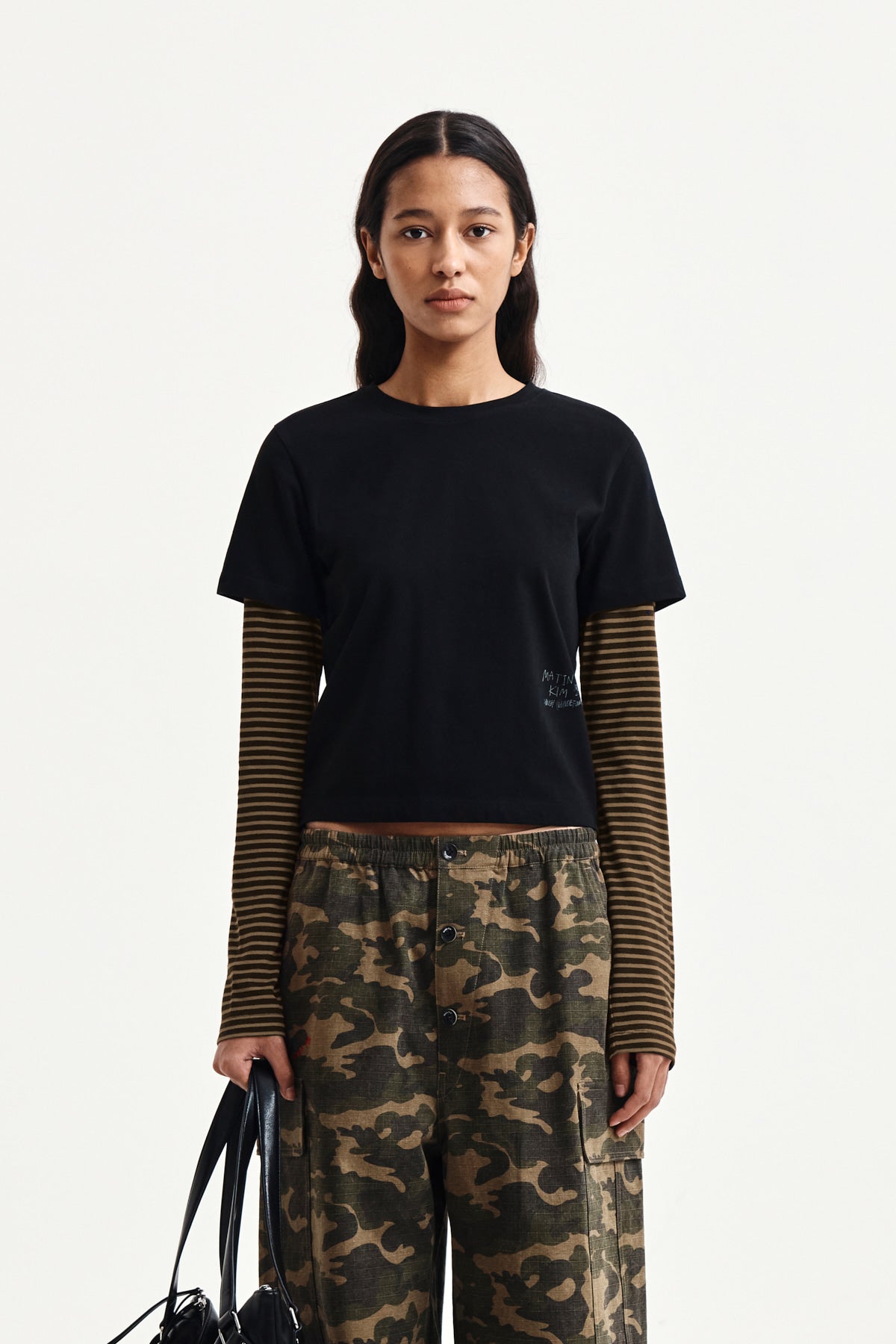 Matin Kim - Graffiti Logo Stripe Layered Top (Black) product image 5 | TRAB K-Fashion Australia
