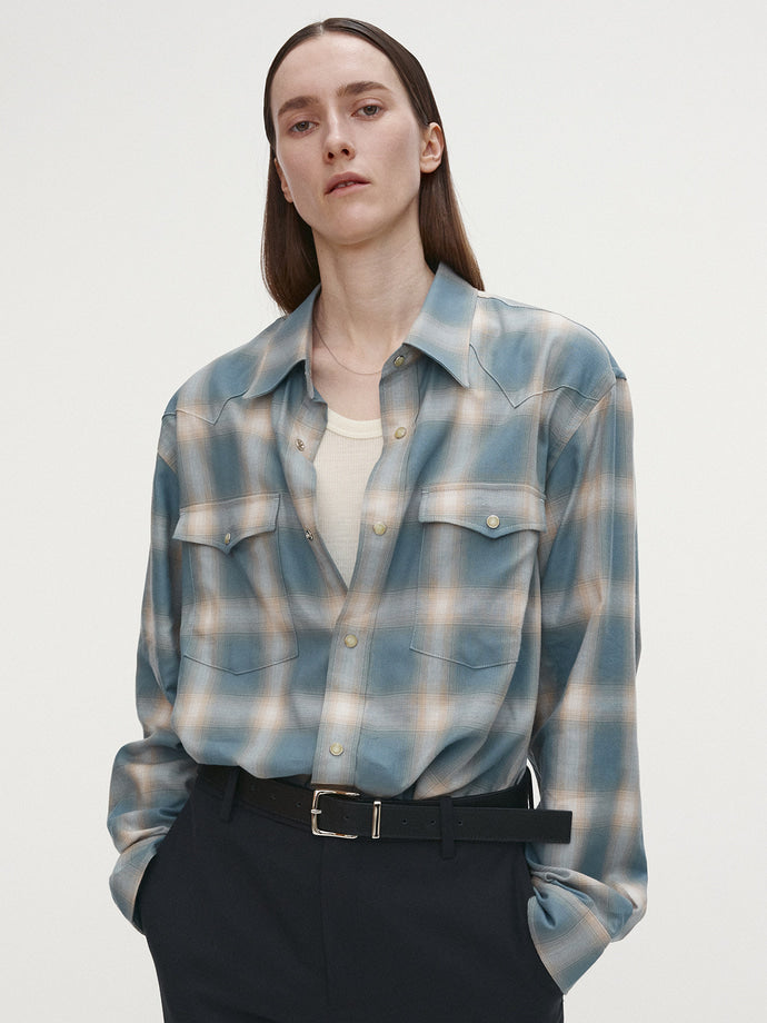 Tonywack - Checked Cotton Modal Western Shirt Japanese Fabric (Sky Blue) product image 3 | TRAB K-Fashion Australia
