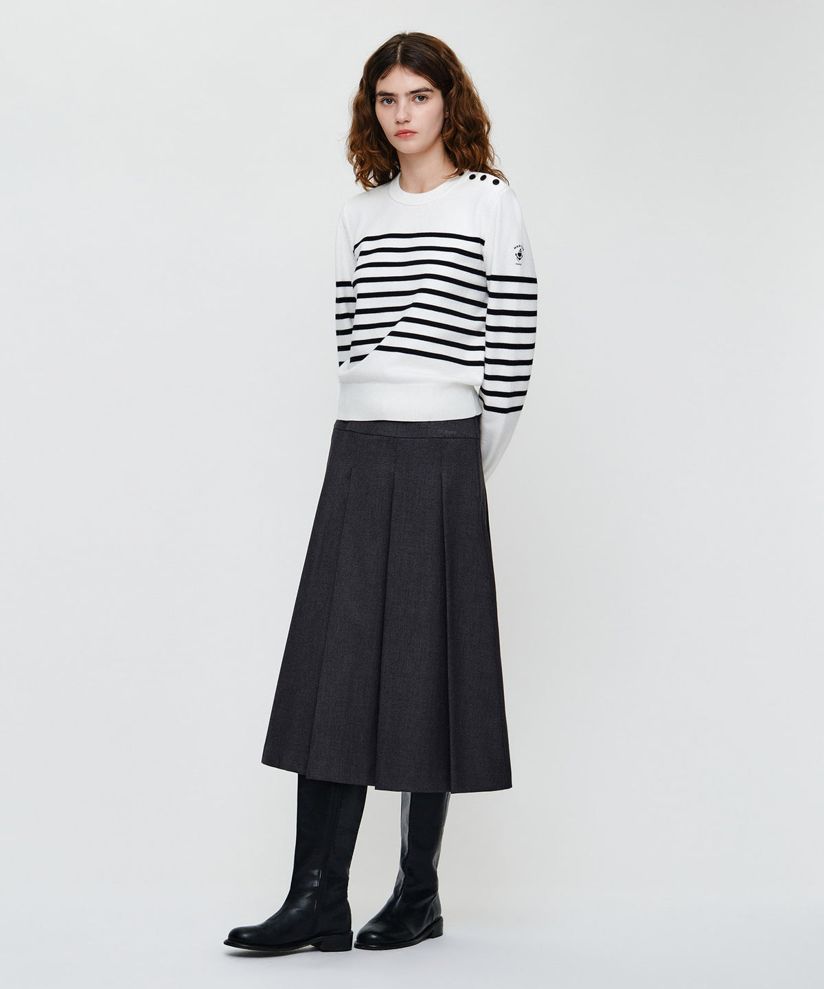 Marithe & Francois Girbaud - Belted Pleats Midi Skirt (Charcoal) product image 4 | TRAB K-Fashion Australia