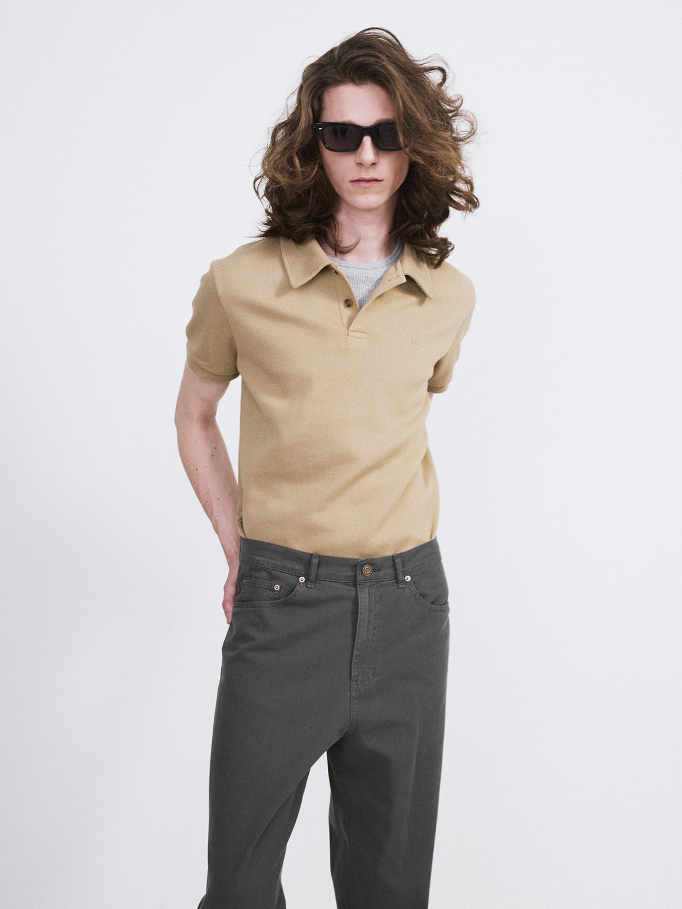 Recto - Slim Fit Pique Top (Khaki Beige) product image 1 | TRAB K-Fashion Australia