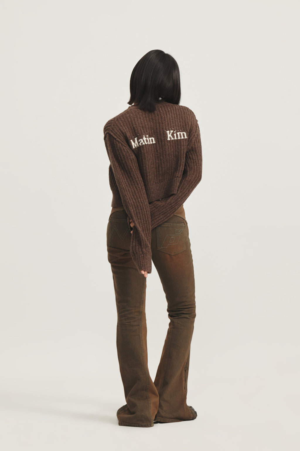 Matin Kim - Peaches Zipper Detail Boots Cut Denim Pants (Brown) product image 1 | TRAB K-Fashion Australia