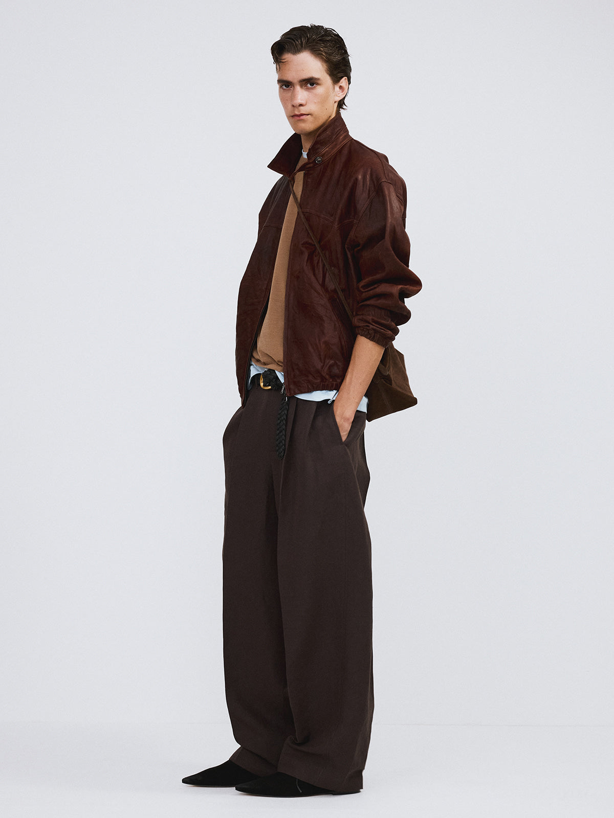 Recto - Vintage Effect Leather Jumper (Red Brown) product image 2 | TRAB K-Fashion Australia