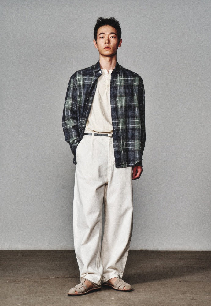 Art if acts - Linen French Check Shirt (Khaki/Blue) product image 1 | TRAB K-Fashion Australia