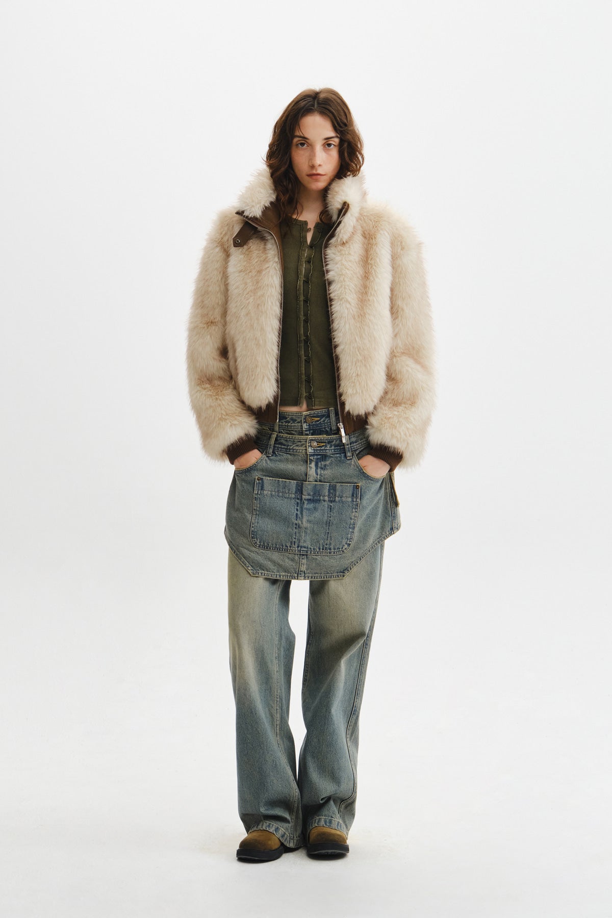 Matin Kim - Apron Layered Denim Pants (Blue) product image 12 | TRAB K-Fashion Australia