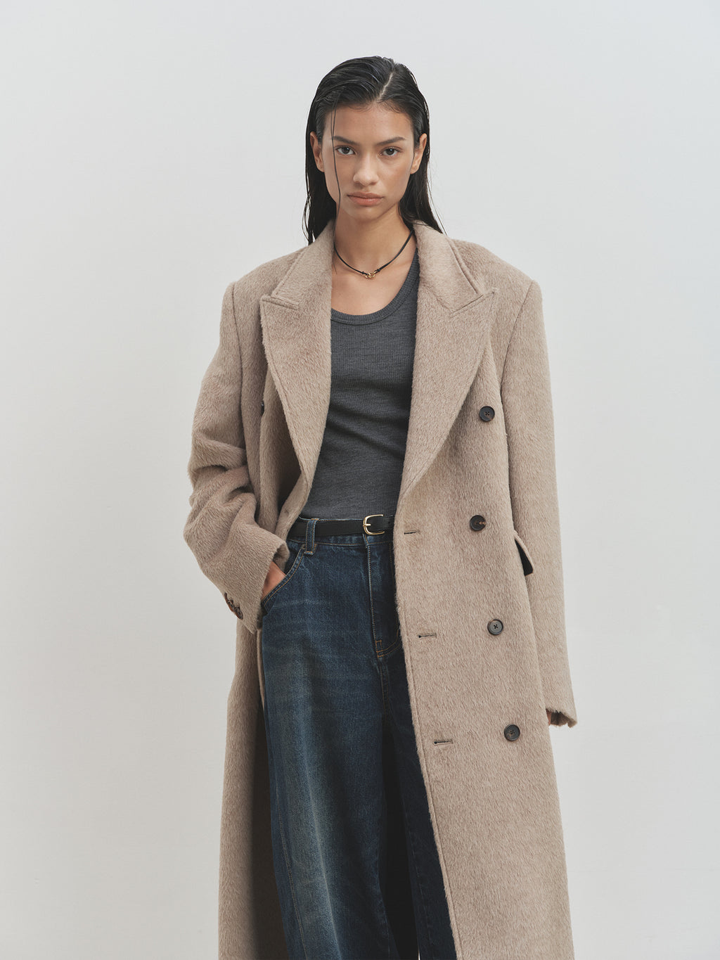 Tonywack - Wool And Alpaca Fitted Double-Breasted Maxi Coat (Beige) product image 6 | TRAB K-Fashion Australia
