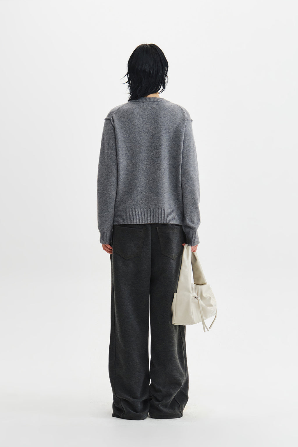 Matin Kim - Grid Logo Cashmere Blended Knit Pullover (Grey) product image 8 | TRAB K-Fashion Australia