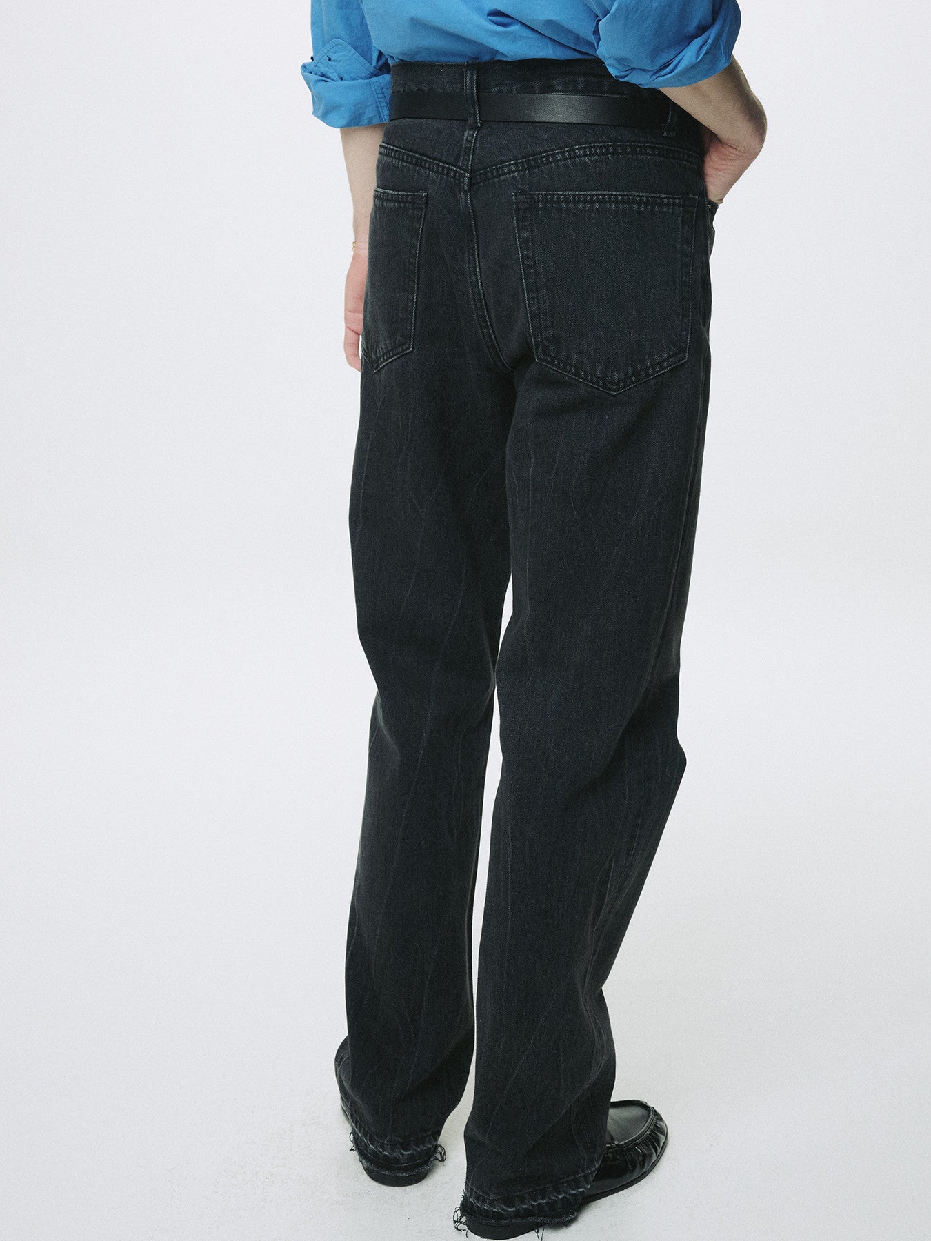 Tonywack - Frayed Hem Loose Straight Denim Jeans (Washed Black) product image 5 | TRAB K-Fashion Australia