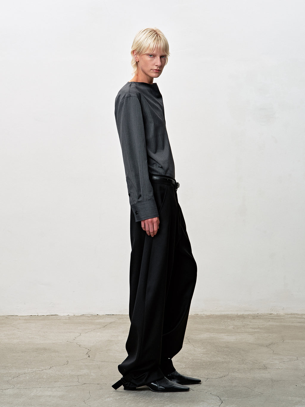 Tonywack - Herringbone Wool Cowl-Neck Blouse (Mid-Grey Herringbone) product image 5 | TRAB K-Fashion Australia