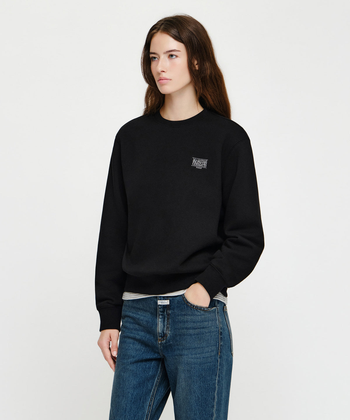 Marithe & Francois Girbaud - Small Classic Logo Oversized Sweatshirt (brushed) (Black) product image 2 | TRAB K-Fashion Australia