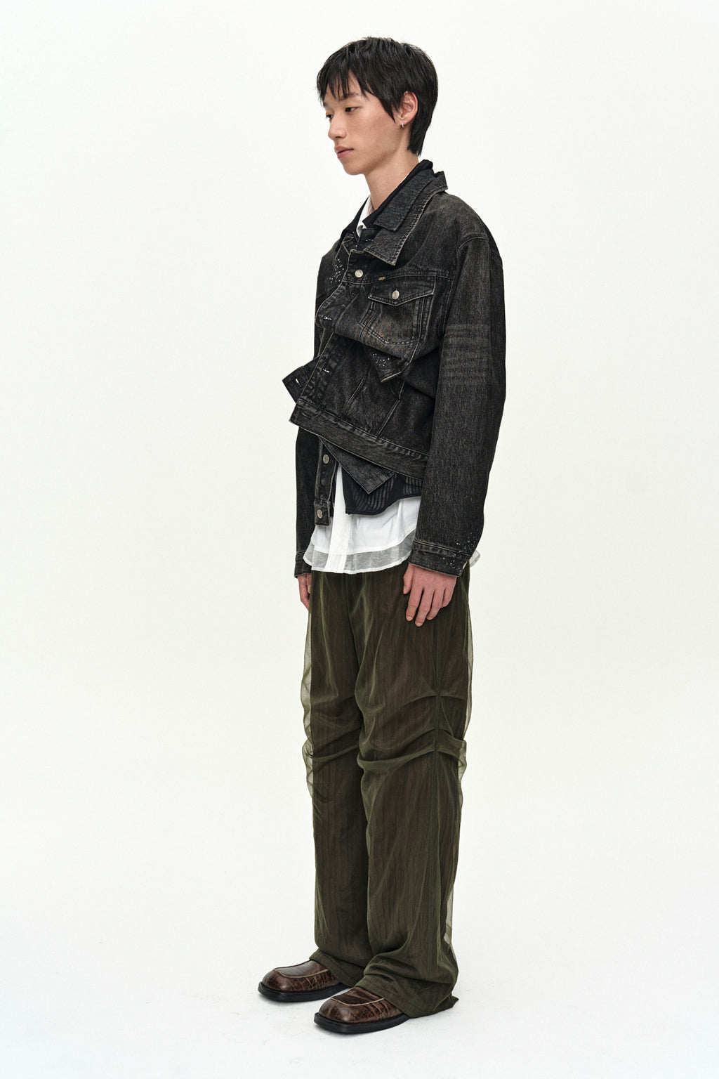 Andersson Bell - Unisex Asymmetric Layered Beads Denim Jacket (Black) product image 9 | TRAB K-Fashion Australia