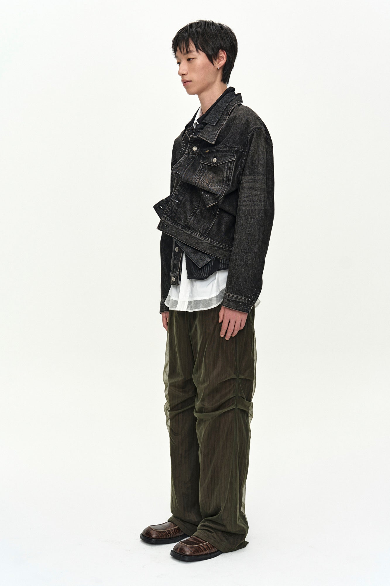 Andersson Bell - Unisex Asymmetric Layered Beads Denim Jacket (Black) product image 9 | TRAB K-Fashion Australia