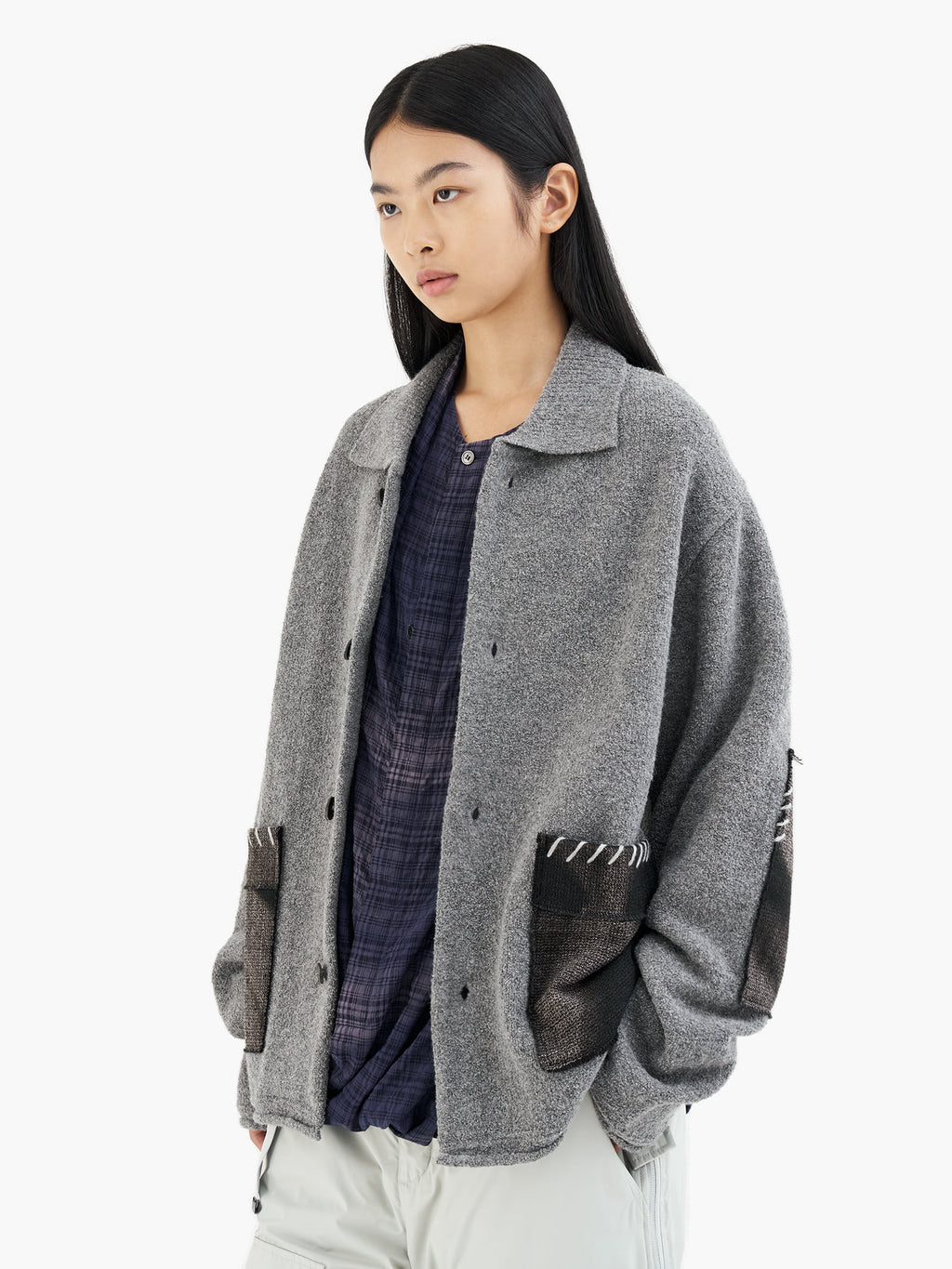 Jiyong Kim - Sun-Bleached Pocket Knit Cardigan (Grey) product image 4 | TRAB K-Fashion Australia