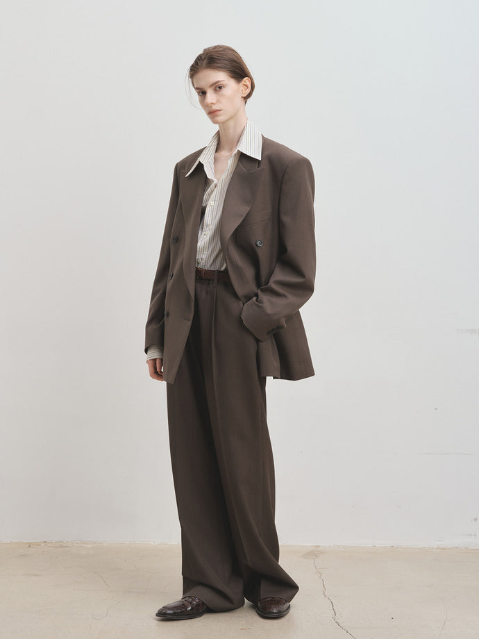 Tonywack - Melange Wool Wide-Leg Pleated Trousers (Hazelnut) product image 2 | TRAB K-Fashion Australia