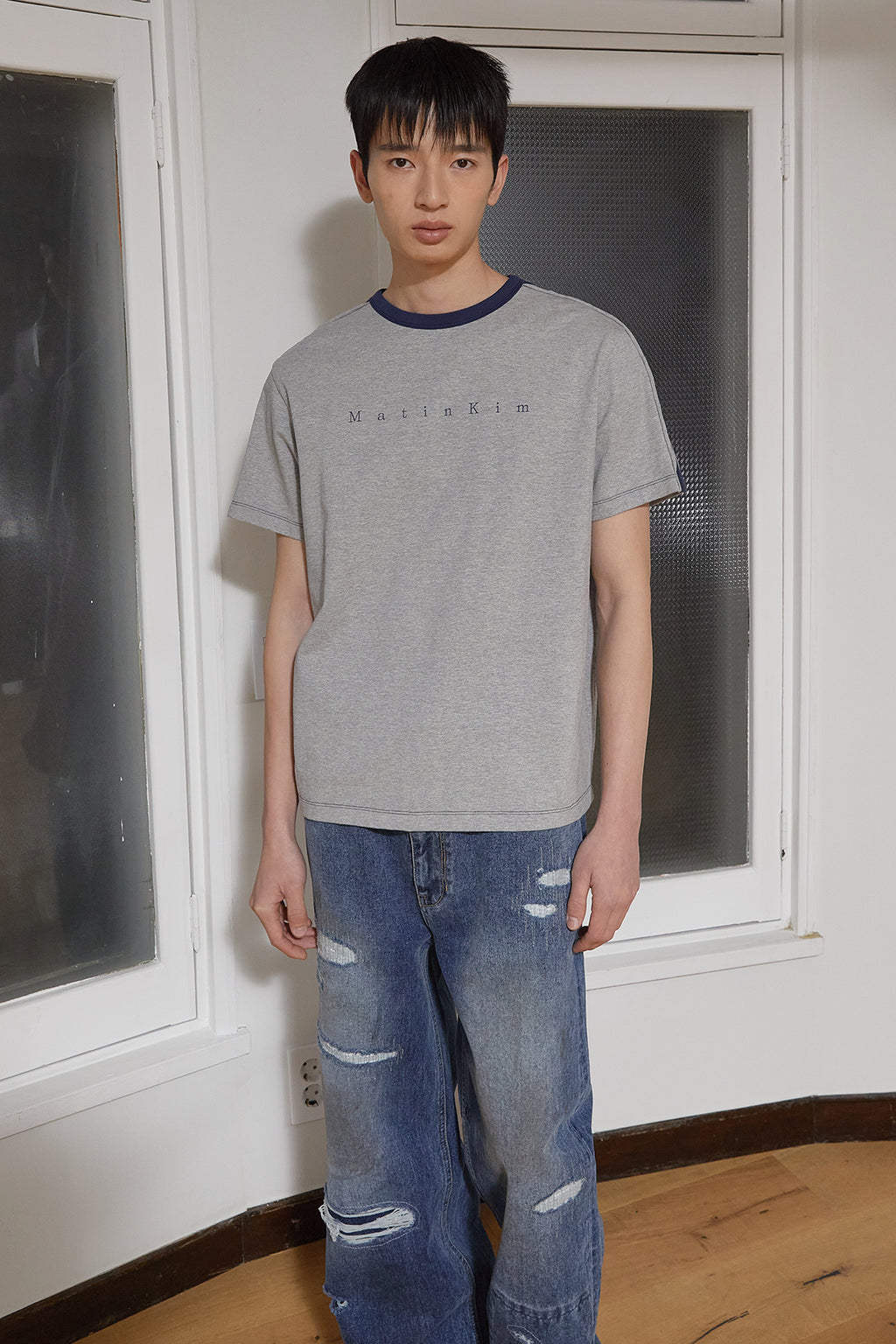 Matin Kim - Color Line Point Logo Top (Grey) product image 10 | TRAB K-Fashion Australia