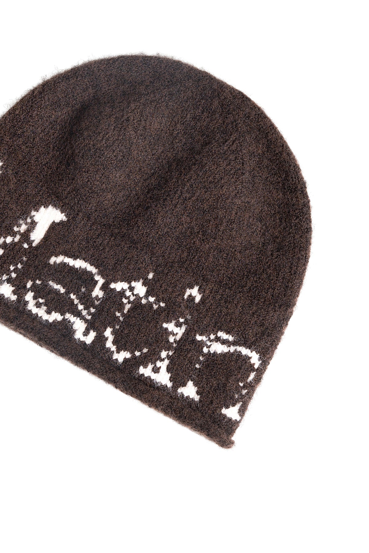 Matin Kim - Boucle Crack Logo Beanie (Brown) product image 3 | TRAB K-Fashion Australia