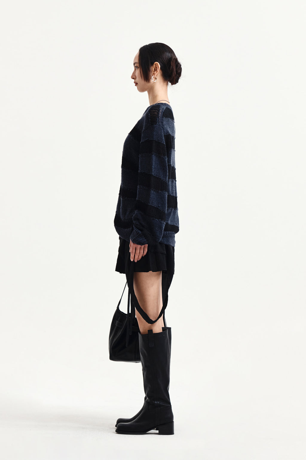 Matin Kim - Texture Block Stripe Knit Pullover (Navy) product image 6 | TRAB K-Fashion Australia
