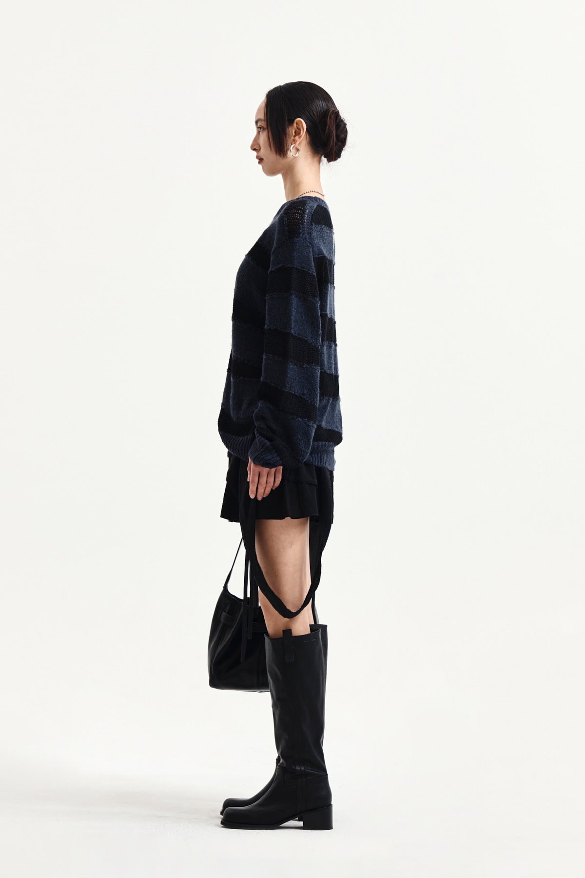 Matin Kim - Texture Block Stripe Knit Pullover (Navy) product image 6 | TRAB K-Fashion Australia